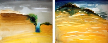 Waterfall & Hill side, Painting by Jeff Mistri, Watercolour on Paper, 16 X 19.5 inches